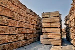 stacks of industrial hardwood lumber